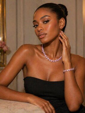 2 Piece Set Cuban Chain Heart Necklace and Bracelet
